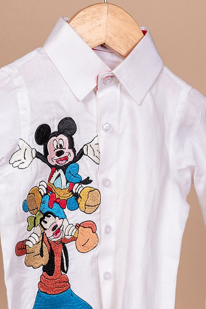 White Giza Cotton Embroidered Shirt For Boys by Li'l Angels at Pernia's Pop Up Shop