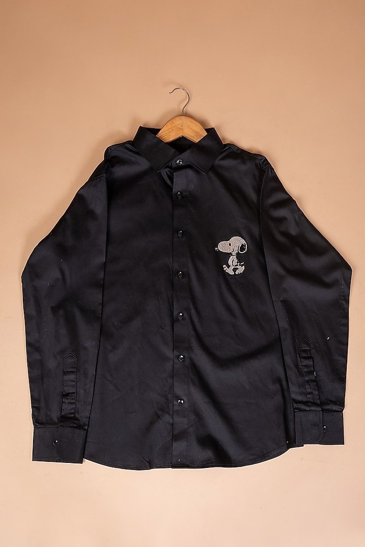 Black Giza Cotton Swarovski Embroidered Shirt For Boys by Li'l Angels at Pernia's Pop Up Shop