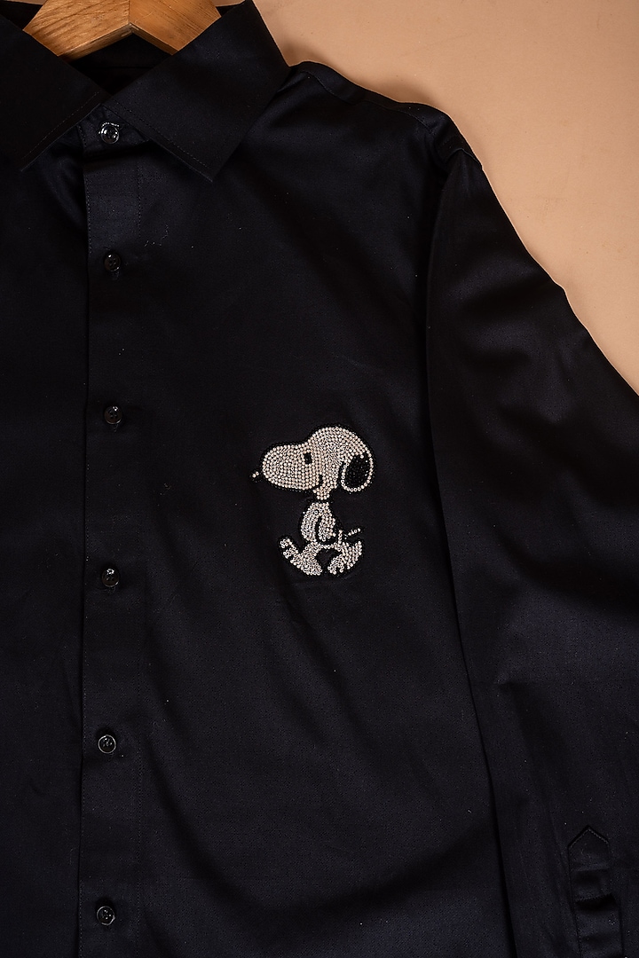 Black Giza Cotton Swarovski Embroidered Shirt For Boys by Li'l Angels at Pernia's Pop Up Shop