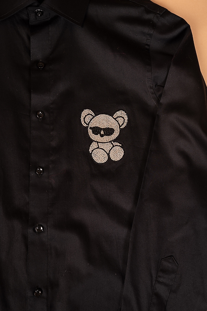 Black Giza Cotton Swarovski Embroidered Shirt For Boys by Li'l Angels at Pernia's Pop Up Shop