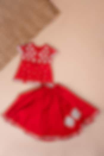 Red Silk Embroidered Lehenga Set For Girls by Li'l Angels at Pernia's Pop Up Shop