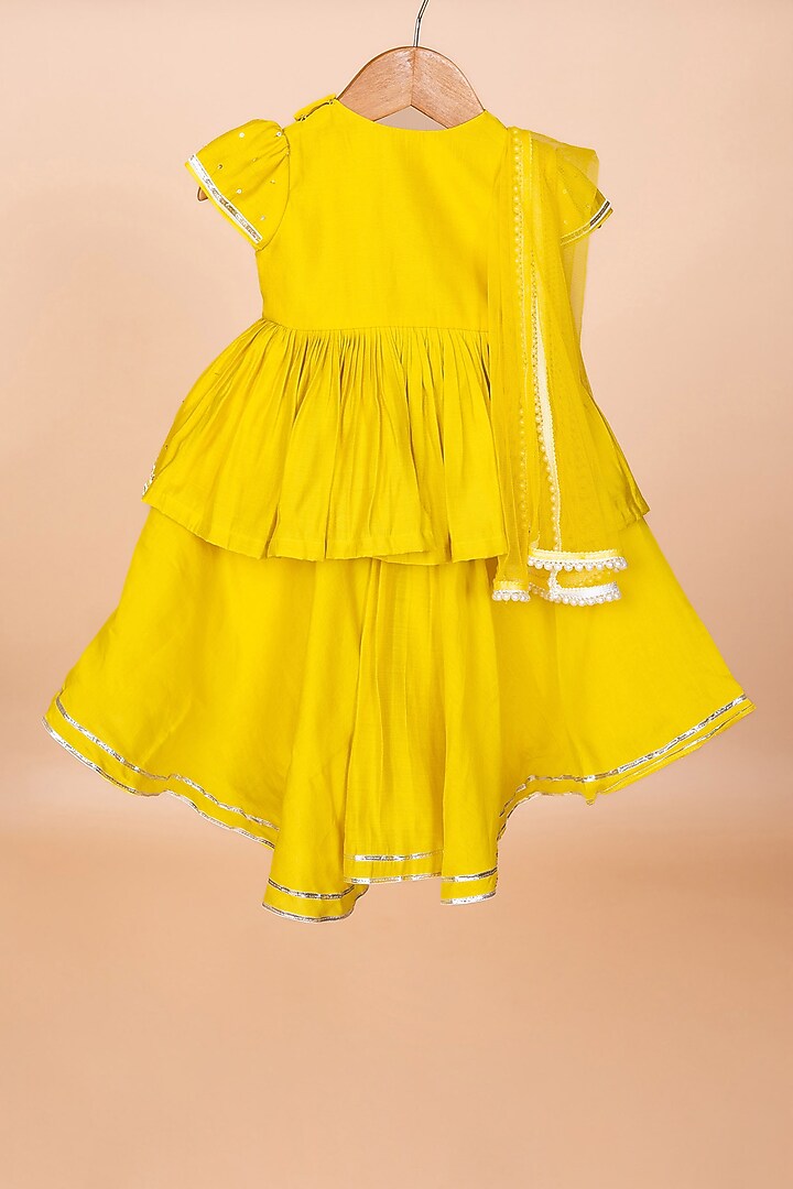 Yellow Silk Embroidered Lehenga Set For Girls by Li'l Angels at Pernia's Pop Up Shop