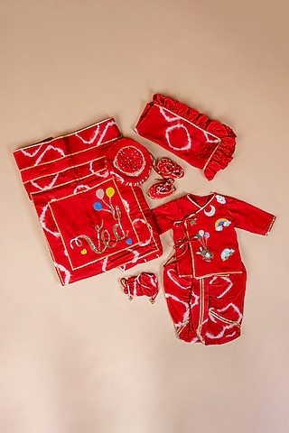 Red Silk Kurta Set Gift Hamper For Girls by Li'l Angels