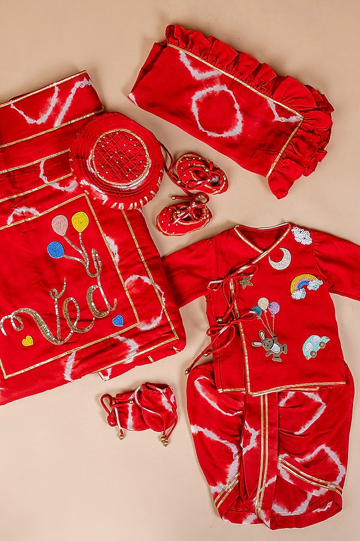 Red Silk Kurta Set Gift Hamper For Girls by Li'l Angels at Pernia's Pop Up Shop