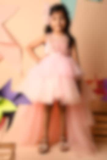 Pink Dupion Silk & Net Gown For Girls by Li'l Angels at Pernia's Pop Up Shop