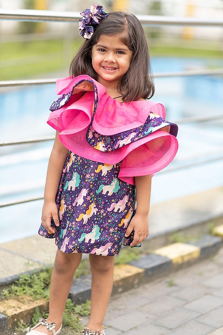 Multi-Coloured Printed Dress For Girls by Li'l Angels