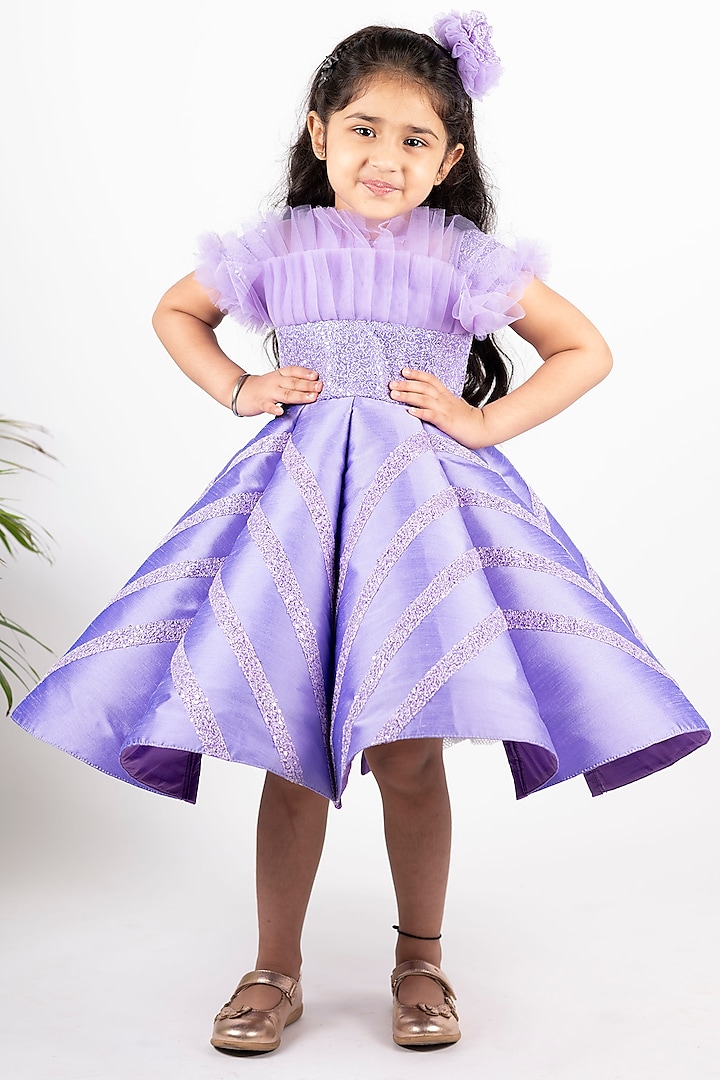 Lilac Silk & Sequin Dress For Girls by Li'l Angels