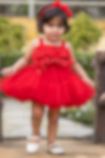Red Silk & Net Dress For Girls by Li'l Angels
