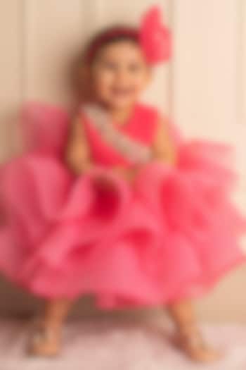 Pink Net Layered Dress For Girls by Li'l Angels