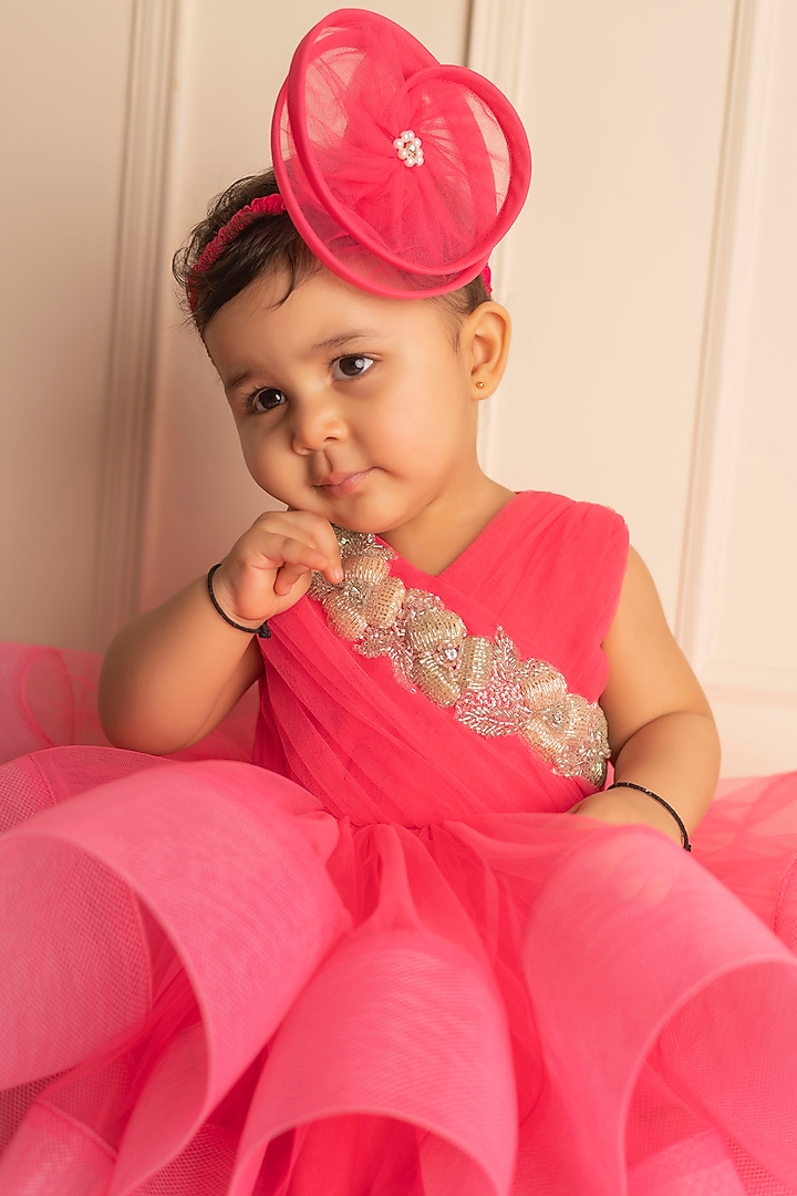 Pink Net Layered Dress For Girls by Li'l Angels at Pernia's Pop Up Shop