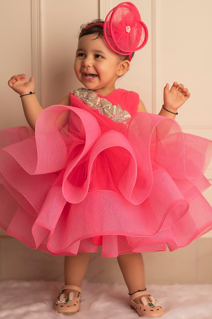Pink Net Layered Dress For Girls by Li'l Angels at Pernia's Pop Up Shop
