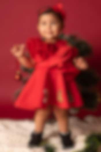 Red Scuba Ruffled Dress For Girls by Li'l Angels