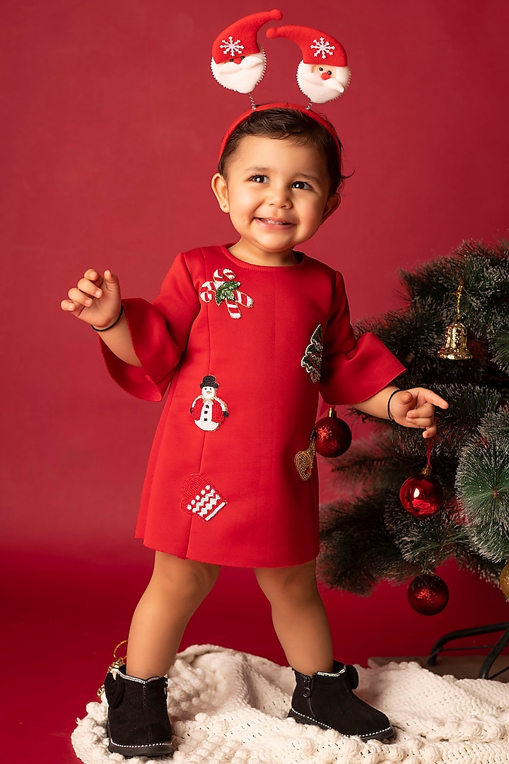 Red Scuba Dress For Girls by Li'l Angels at Pernia's Pop Up Shop
