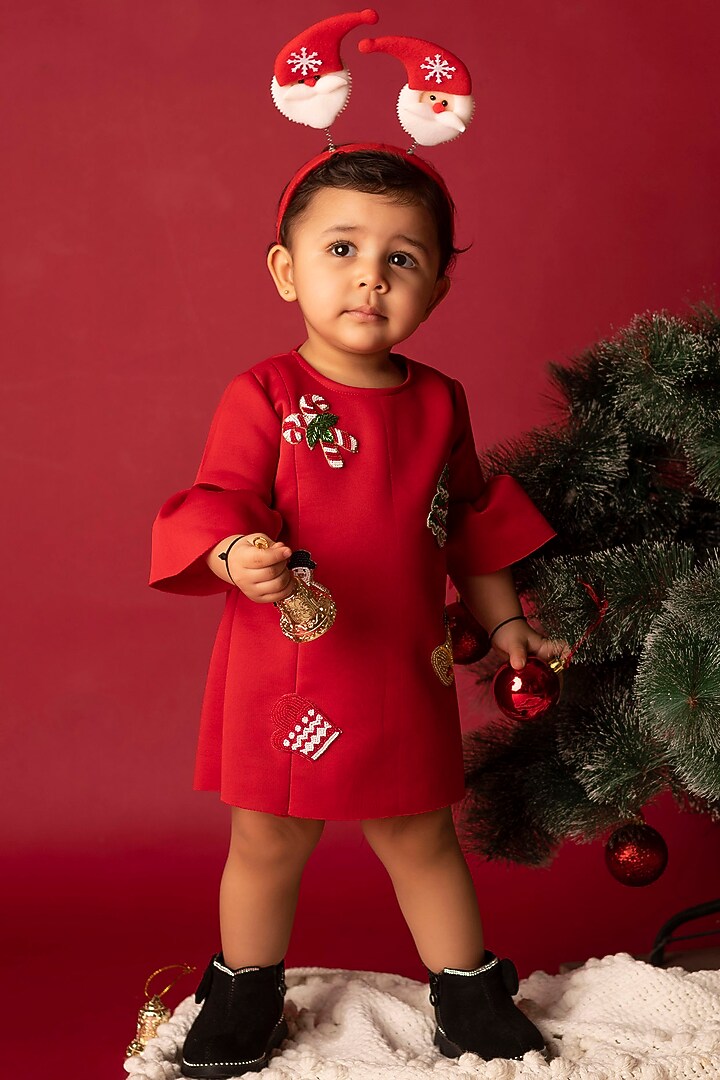 Red Scuba Dress For Girls by Li'l Angels at Pernia's Pop Up Shop