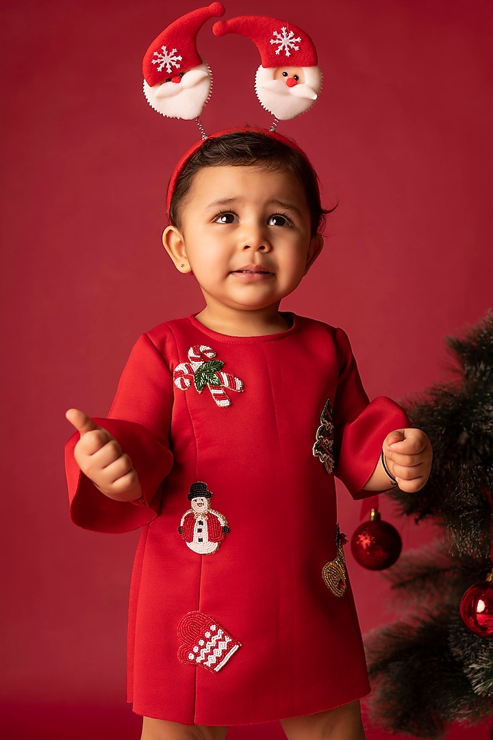 Red Scuba Dress For Girls by Li'l Angels at Pernia's Pop Up Shop