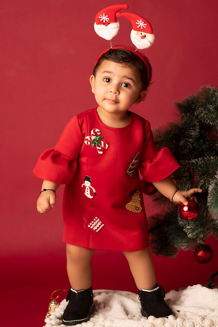 Red Scuba Dress For Girls by Li'l Angels at Pernia's Pop Up Shop