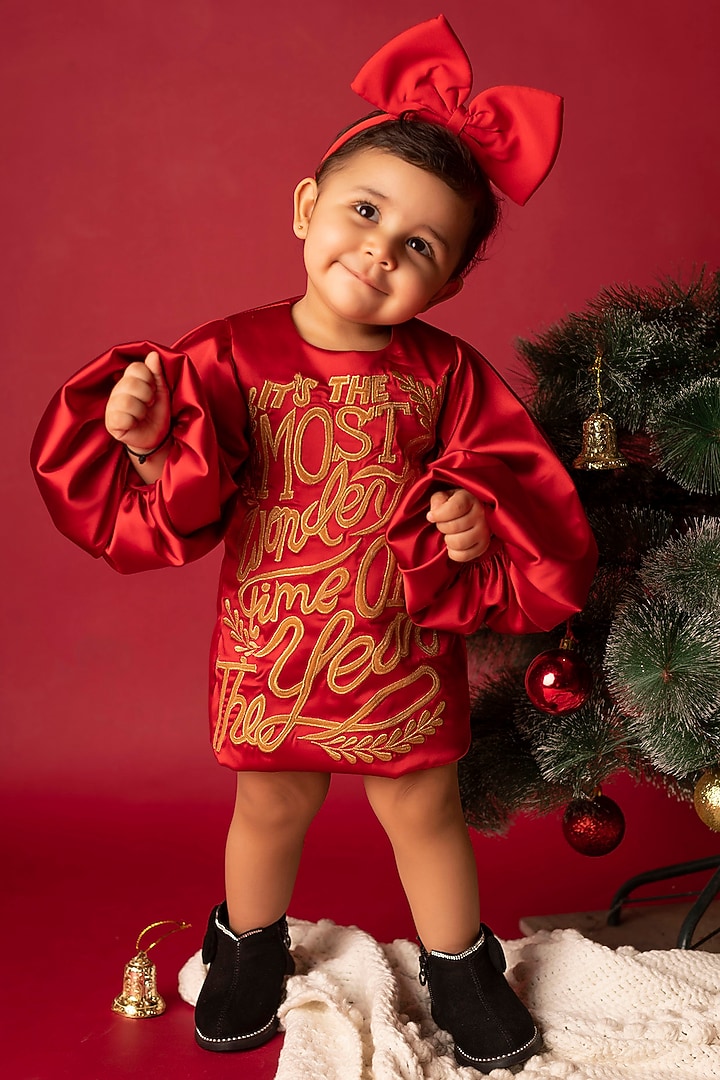 Red Satin Dress For Girls by Li'l Angels at Pernia's Pop Up Shop