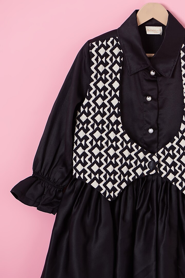 Black Cotton & Jaguar Jacket Dress For Girls by Lilglam at Pernia's Pop Up Shop