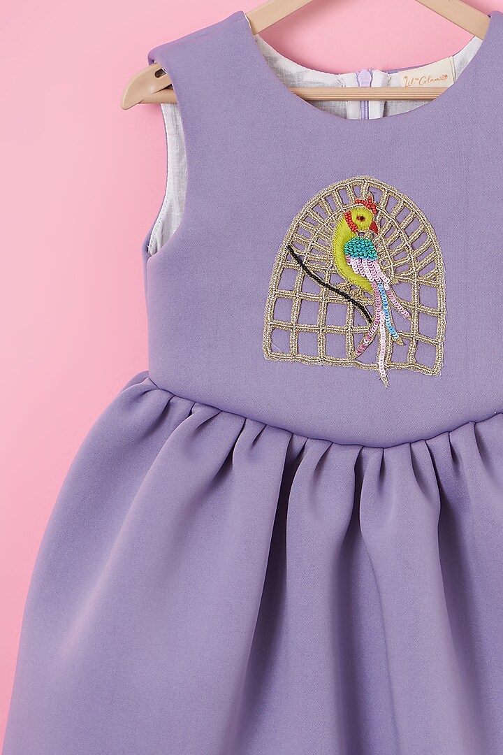 Violet Cotton & Scuba Zari Hand Embroidered Dress For Girls by Lilglam at Pernia's Pop Up Shop