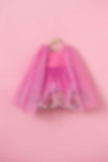 Pink Organza & Satin Minion Printed Dress For Girls by Lilglam