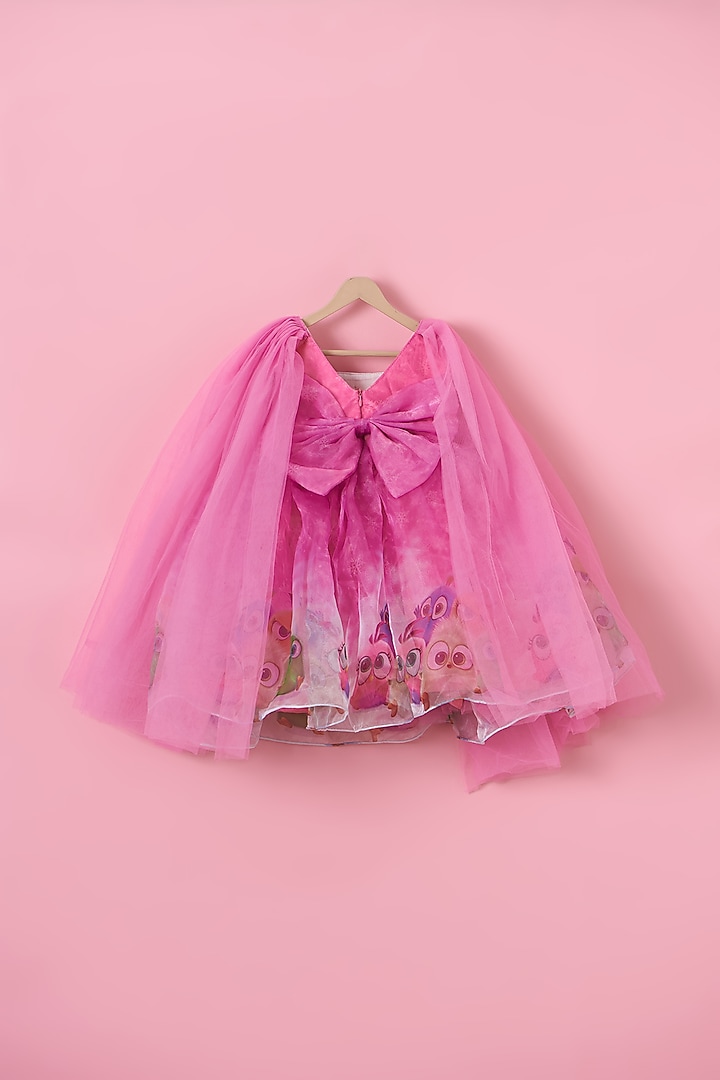 Pink Organza & Satin Minion Printed Dress For Girls by Lilglam at Pernia's Pop Up Shop