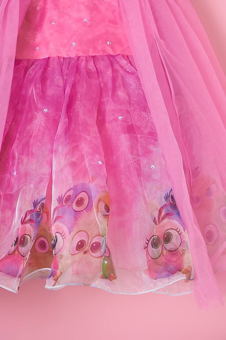 Pink Organza & Satin Minion Printed Dress For Girls by Lilglam at Pernia's Pop Up Shop