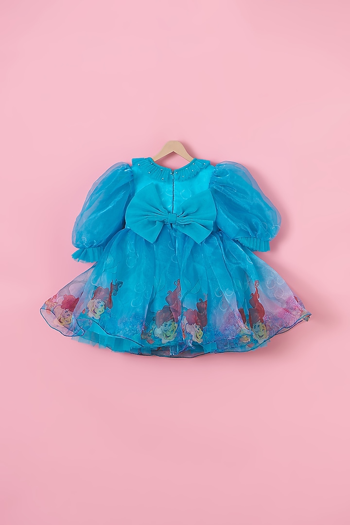 Blue Organza & Net Mermaid Printed Dress For Girls by Lilglam at Pernia's Pop Up Shop