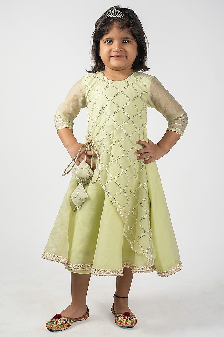 Light Yellow Chanderi Sequins Embroidered Dress For Girls by Lilglam at Pernia's Pop Up Shop