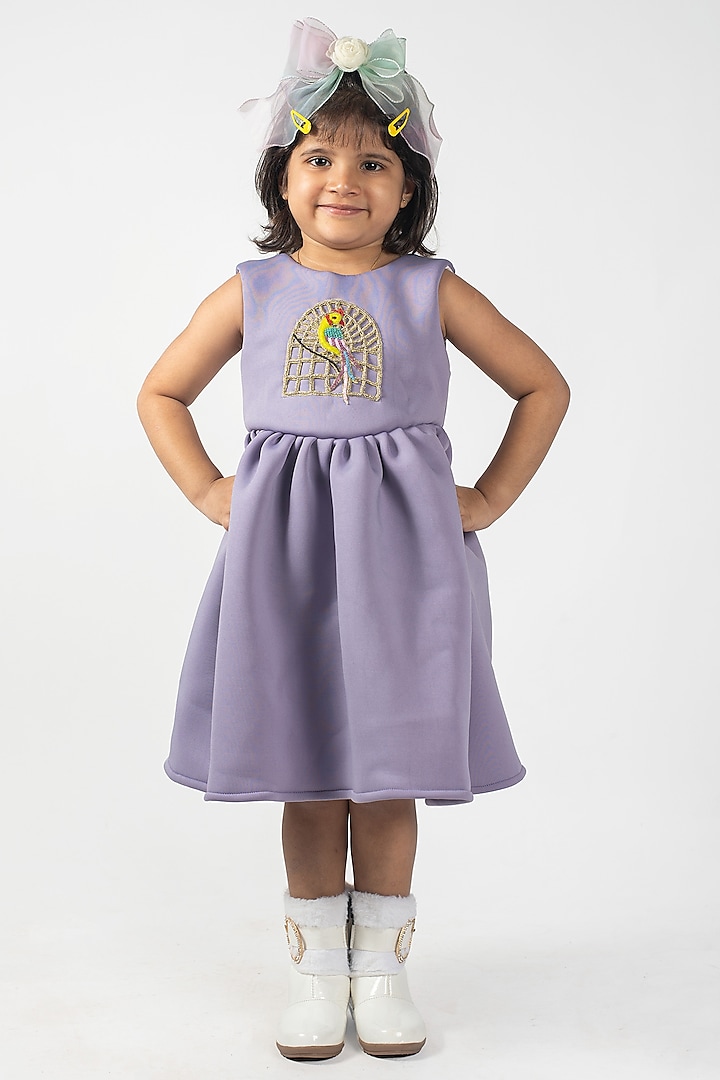 Violet Scuba Embroidered Dress For Girls by Lilglam