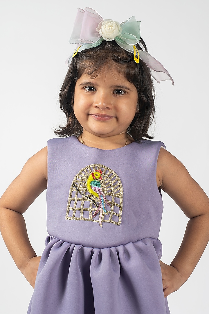 Violet Scuba Embroidered Dress For Girls by Lilglam at Pernia's Pop Up Shop