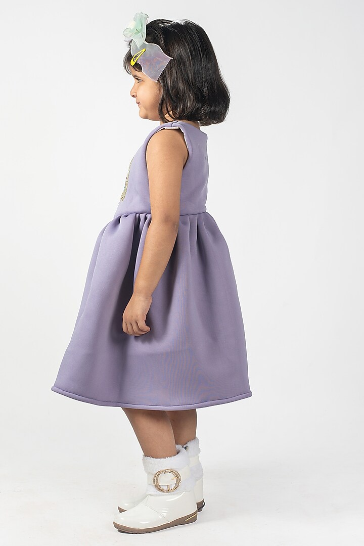Violet Scuba Embroidered Dress For Girls by Lilglam at Pernia's Pop Up Shop