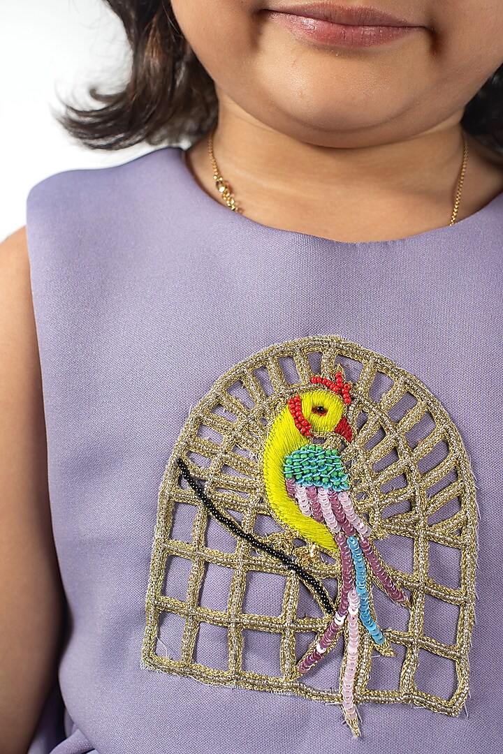 Violet Scuba Embroidered Dress For Girls by Lilglam at Pernia's Pop Up Shop