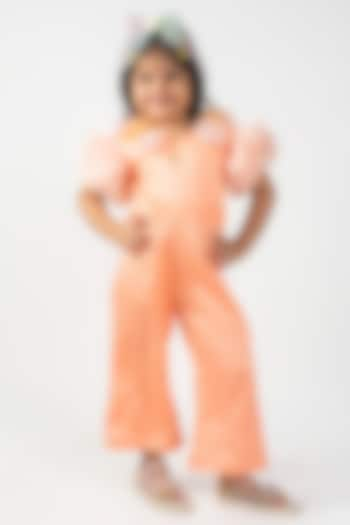 Peach Cotton Silk Jumpsuit For Girls by Lilglam at Pernia's Pop Up Shop