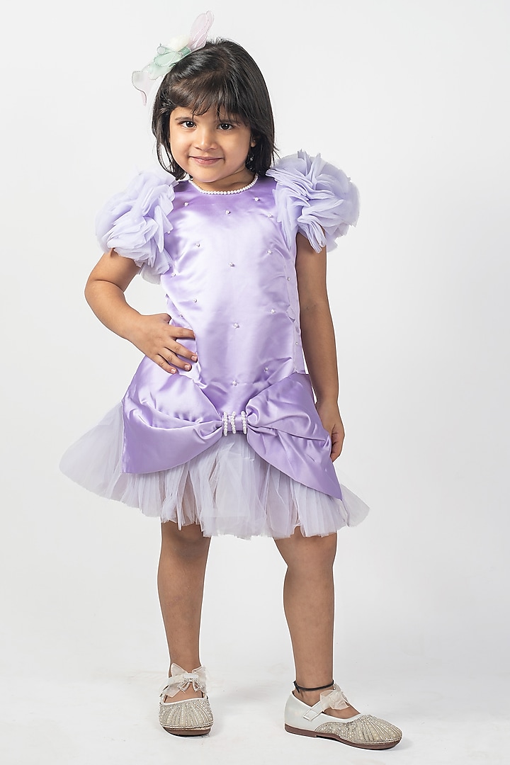 Violet Premium Satin & Net A-Line Dress For Girls by Lilglam at Pernia's Pop Up Shop