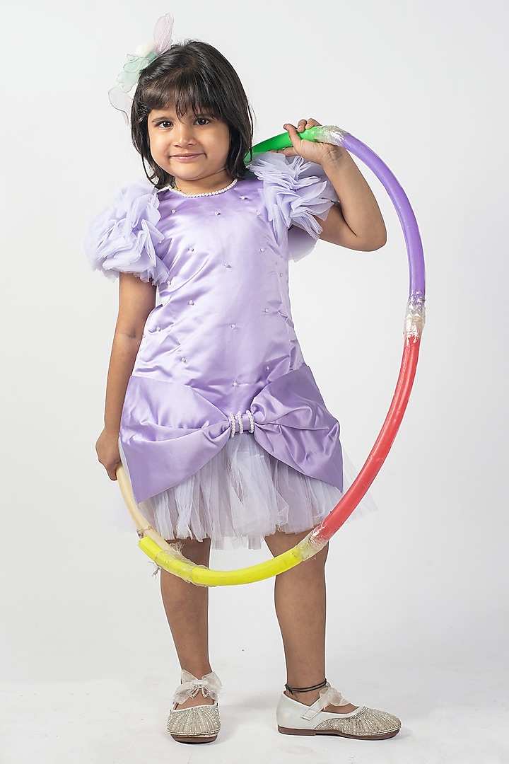 Violet Premium Satin & Net A-Line Dress For Girls by Lilglam at Pernia's Pop Up Shop