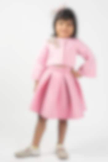 Baby Pink Scuba Embroidered Skirt Set For Girls by Lilglam at Pernia's Pop Up Shop