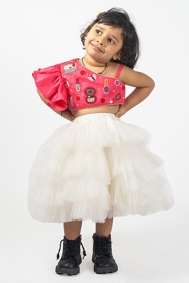 White Net & Satin Skirt Set for Girls by Lilglam at Pernia's Pop Up Shop