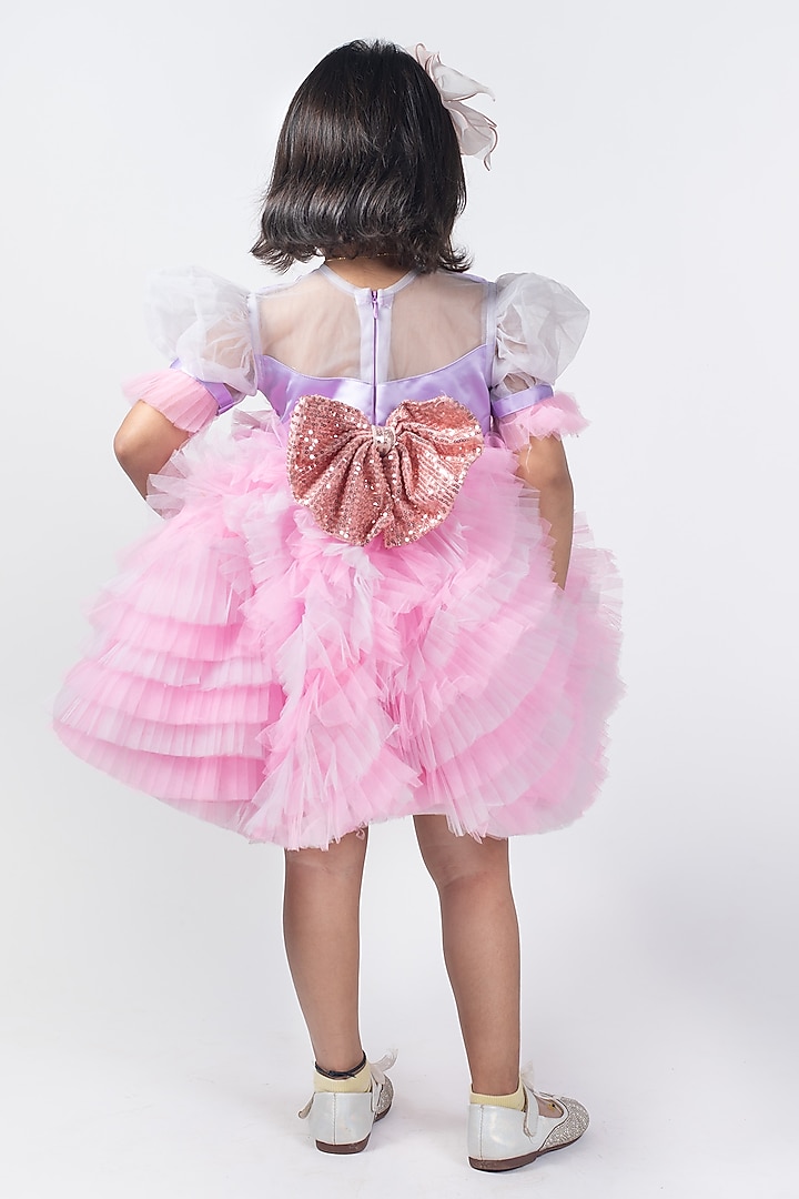 Light Pink Net & Satin Frilled Dress For Girls by Lilglam at Pernia's Pop Up Shop