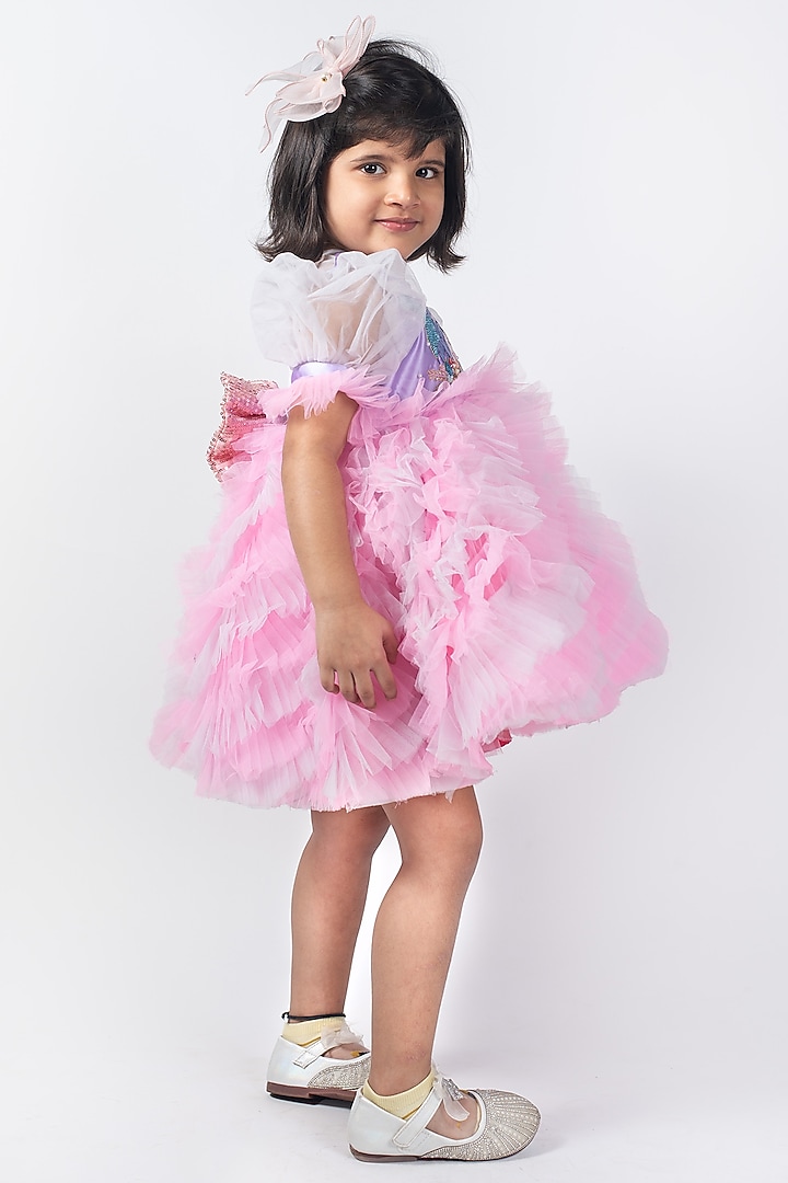 Light Pink Net & Satin Frilled Dress For Girls by Lilglam at Pernia's Pop Up Shop