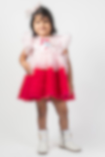 Pink & White Net Embroidered Frilled Dress For Girls by Lilglam at Pernia's Pop Up Shop