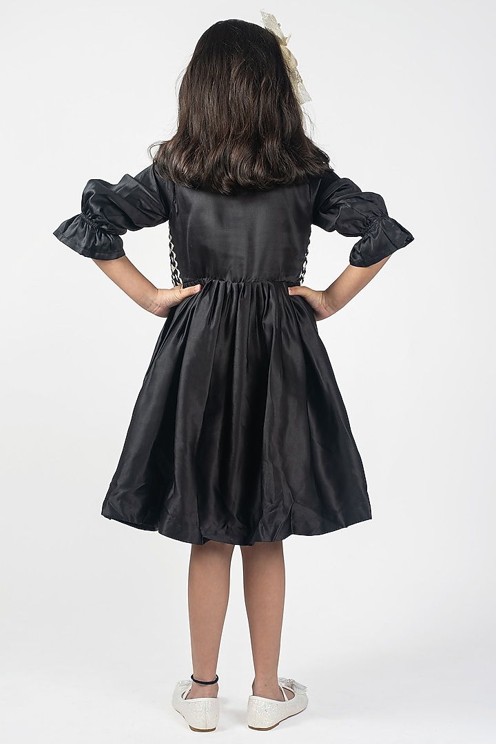 Black Cotton Silk & Jacquard Jacket Dress For Girls by Lilglam at Pernia's Pop Up Shop