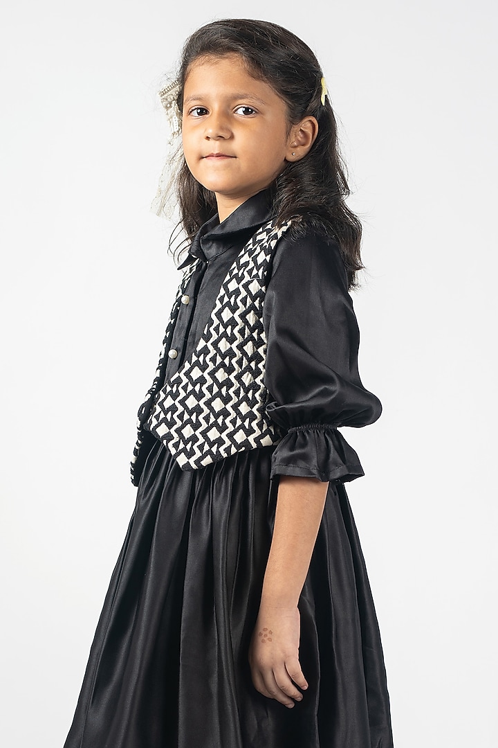 Black Cotton Silk & Jacquard Jacket Dress For Girls by Lilglam at Pernia's Pop Up Shop