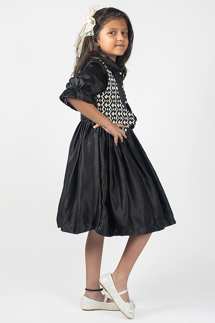 Black Cotton Silk & Jacquard Jacket Dress For Girls by Lilglam at Pernia's Pop Up Shop