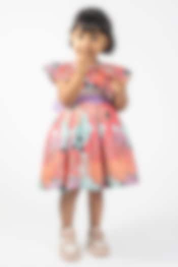 Peach Cotton Lycra Printed Dress For Girls by Lilglam at Pernia's Pop Up Shop