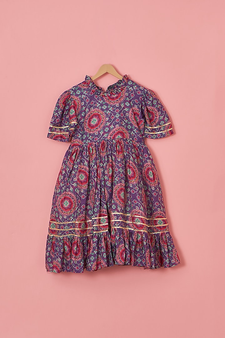 Mauve Muslin Digital Printed Dress For Girls by Lilglam