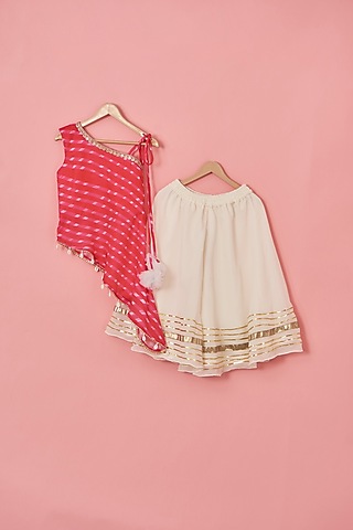 White Georgette & Satin Lace Work Palazzo Pant Set For Girls by Lilglam