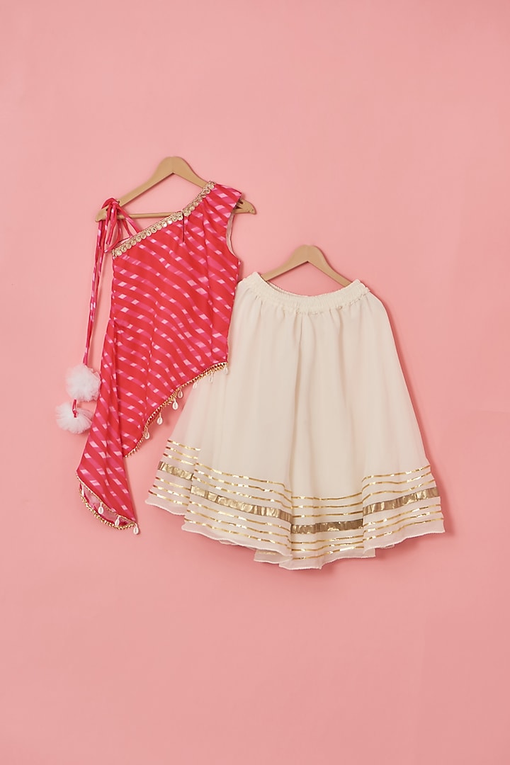 White Georgette & Satin Lace Work Palazzo Pant Set For Girls by Lilglam at Pernia's Pop Up Shop