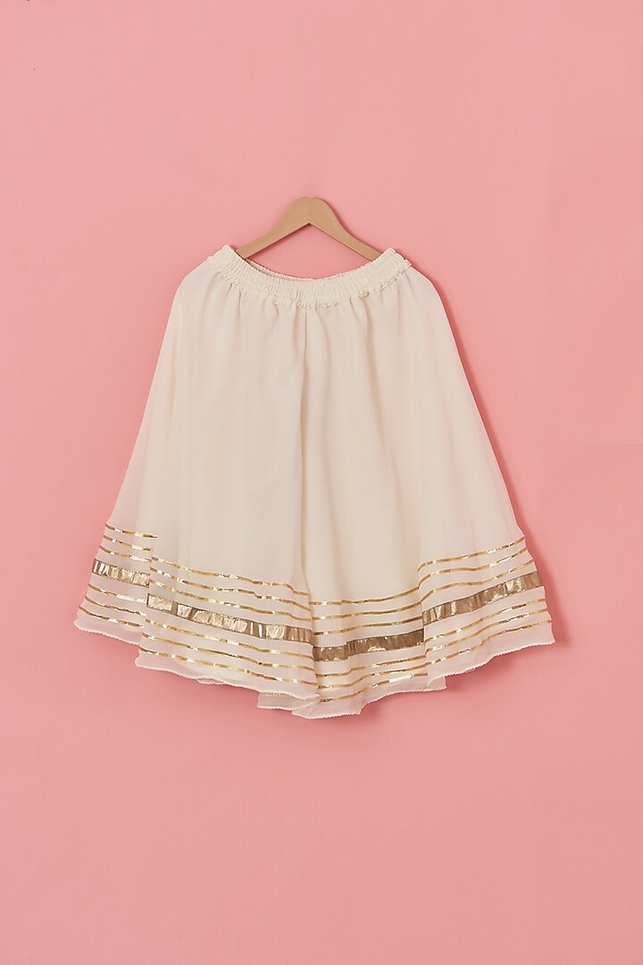 White Georgette & Satin Lace Work Palazzo Pant Set For Girls by Lilglam at Pernia's Pop Up Shop