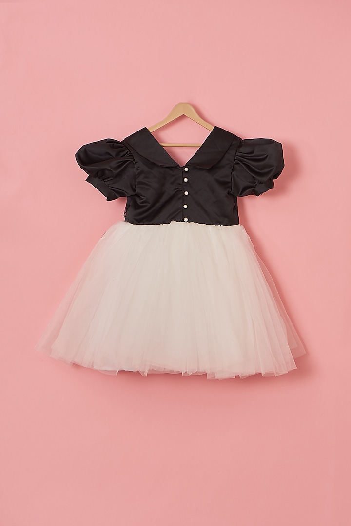 Black & White Premium Satin Dress For Girls by Lilglam