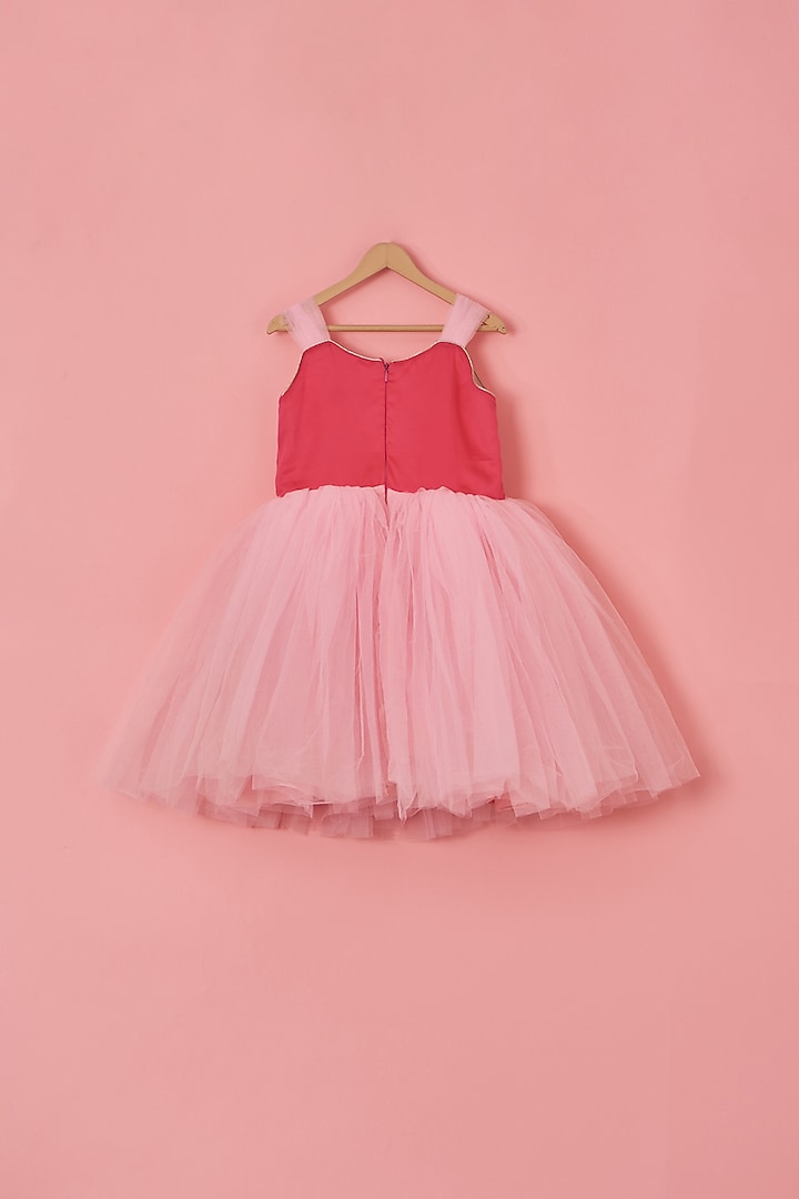 Pink Net & Satin Beads Embroidered Dress For Girls by Lilglam at Pernia's Pop Up Shop